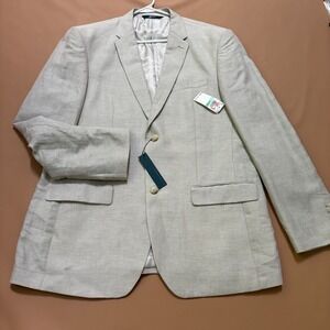 Perry Ellis Mens Natural Linen Cotton Blend Blazer Sport Coat 46R NEW Resort